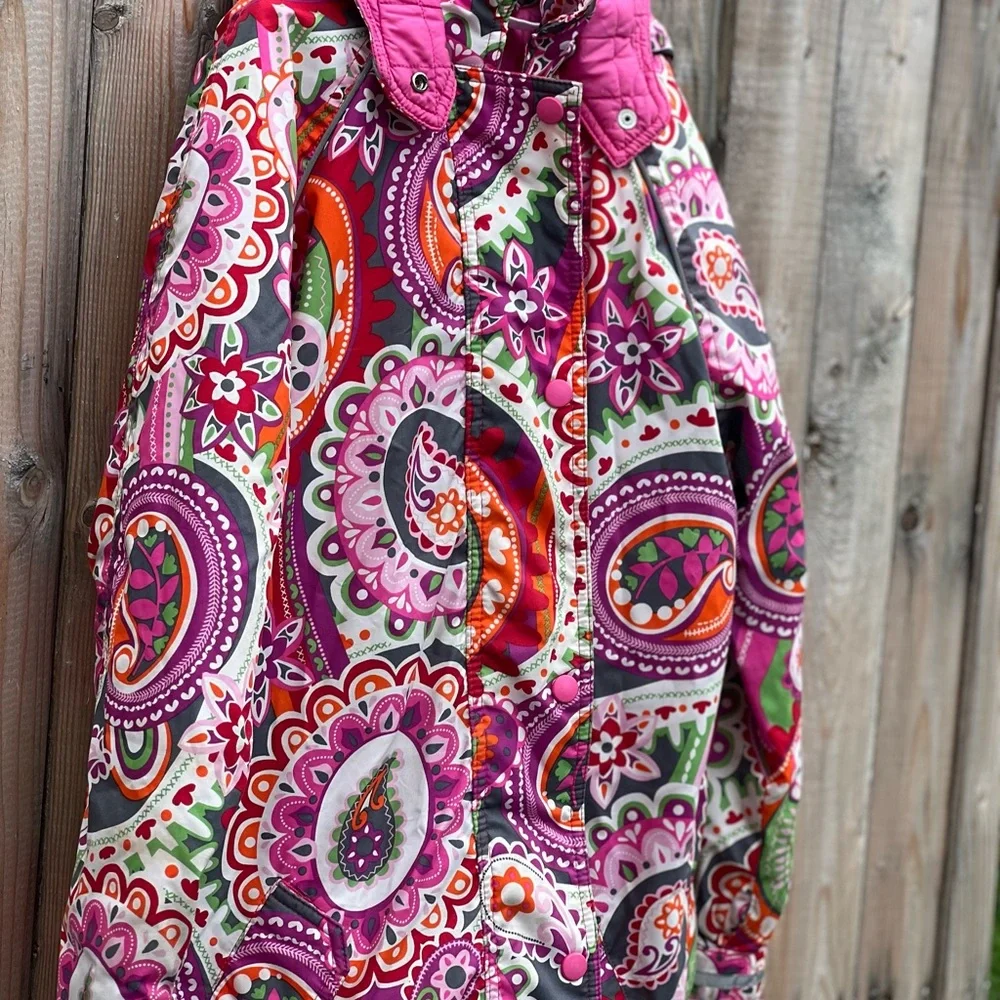 Hanna Andersson Journeys End winter jacket with a vibrant paisley pattern
